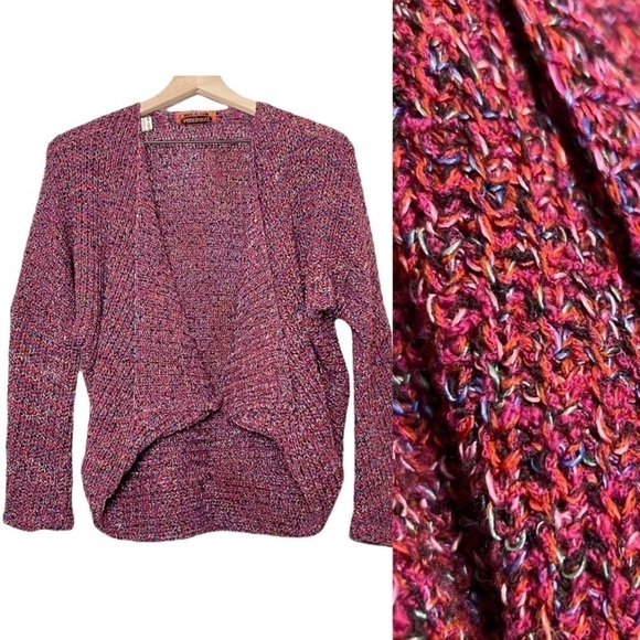 VINTAGE 90s MISSONI Multicolor Chunky Knit Shawl Collar Cardigan Sweater S - Picture 1 of 8
